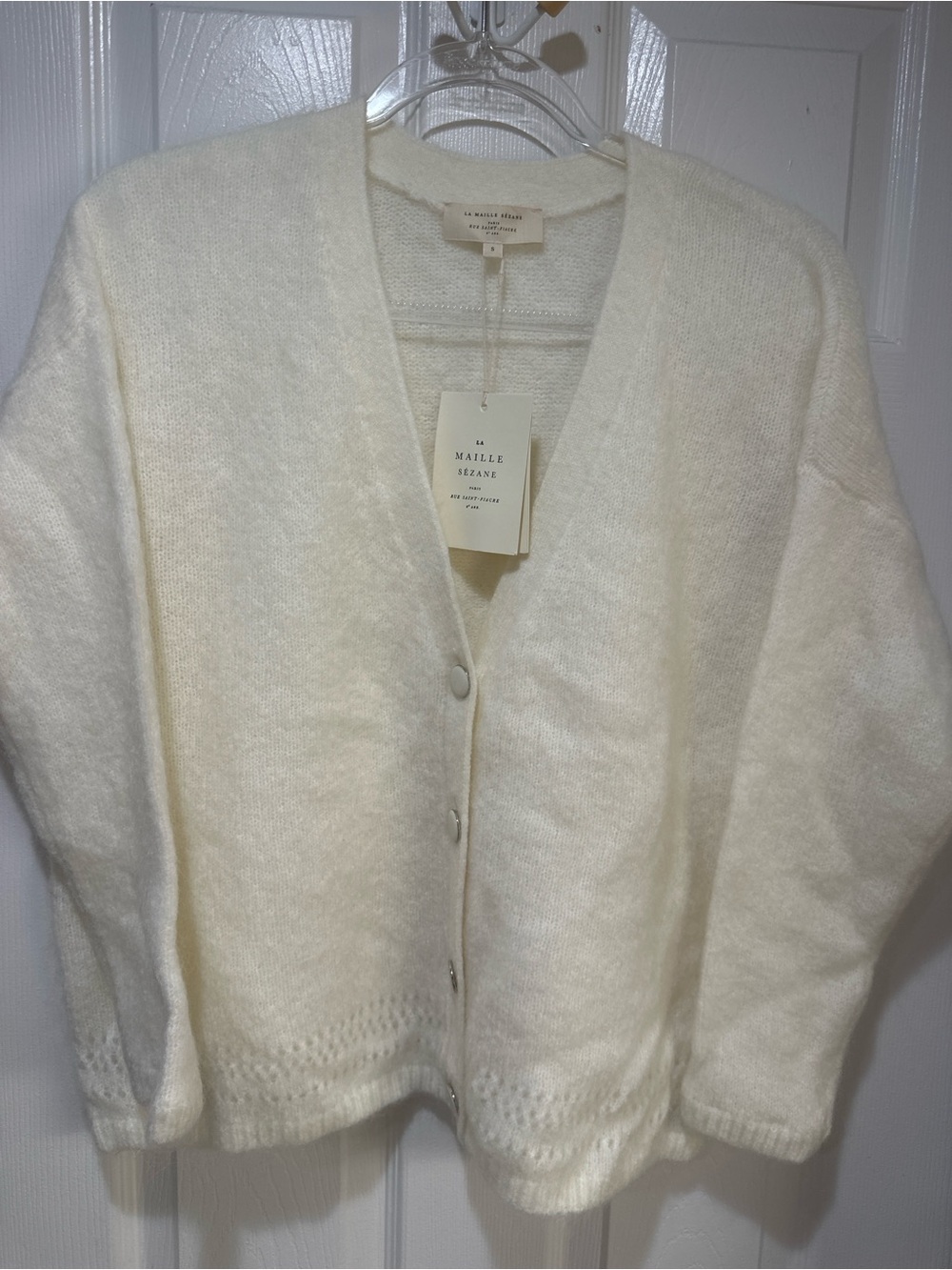 Cream V-Neck Button Cardigan Sweater